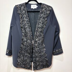 Louise Ricci Black Evening Jacket Women 22 Lace Ruffles Metallic Beaded Wedding